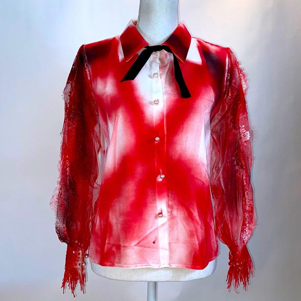 Anarchy saloon pearl button down blouse & tie